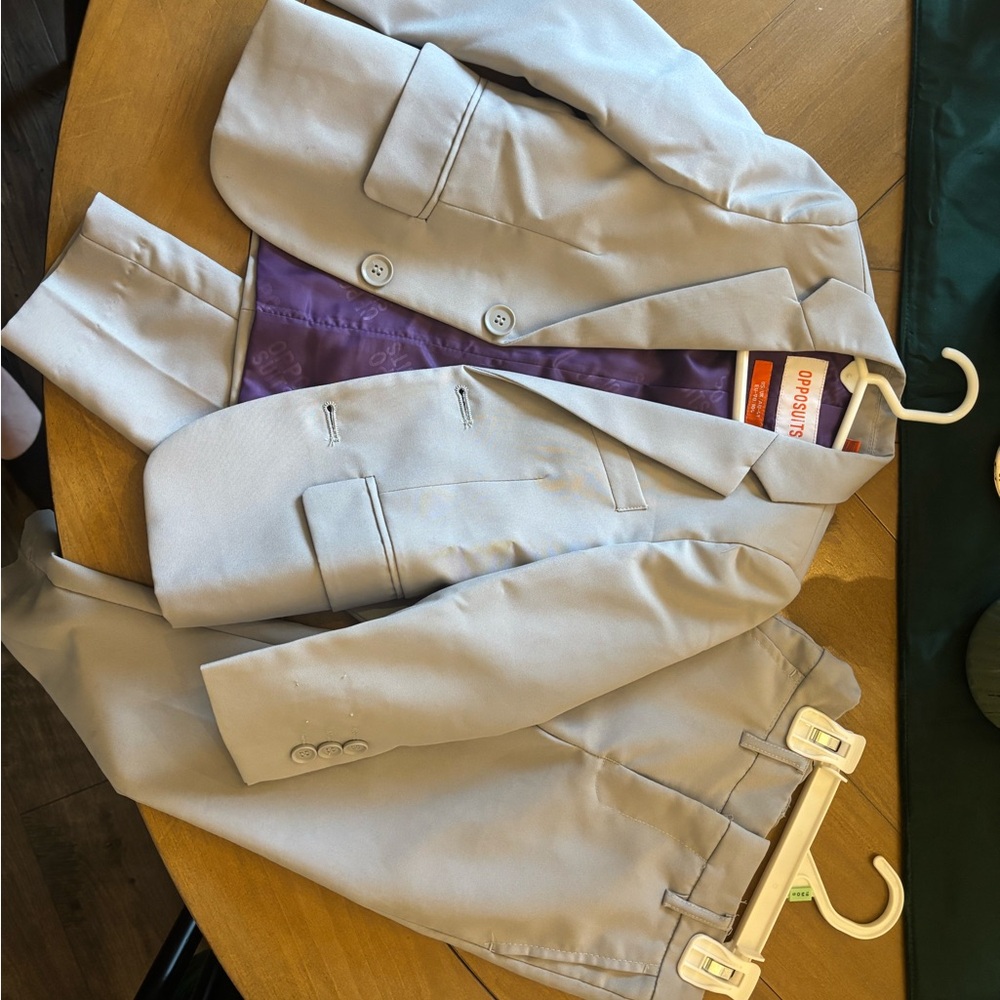Opposuits light grey Suit with Purple Lining